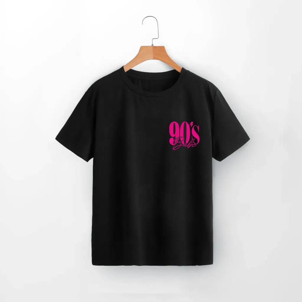 “90’s Babe” Retro Graphic Tee Small Font (Black, XS)