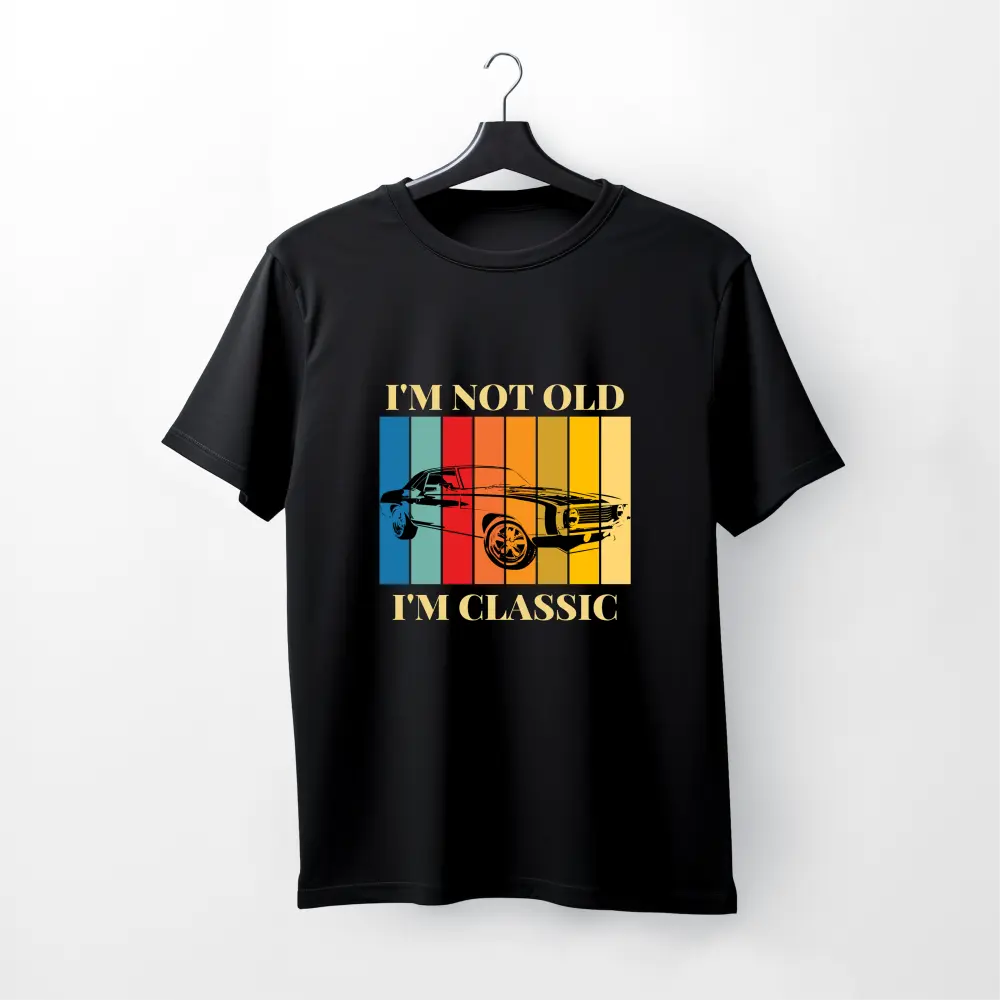 “I’m Not Old, I’m Classic” Retro Car Tee (Black, XS)
