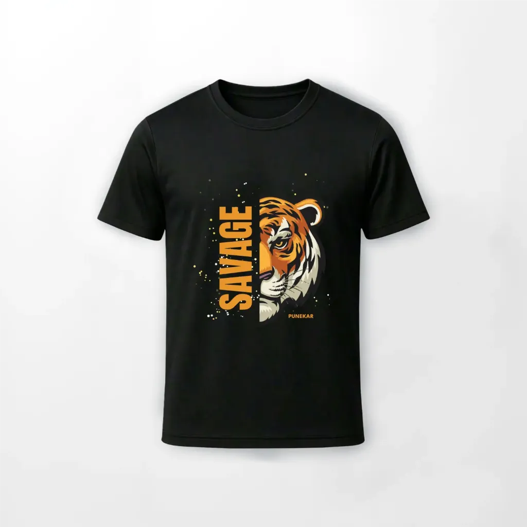 “SAVAGE” Tiger Graphic Tee (Black, XS)